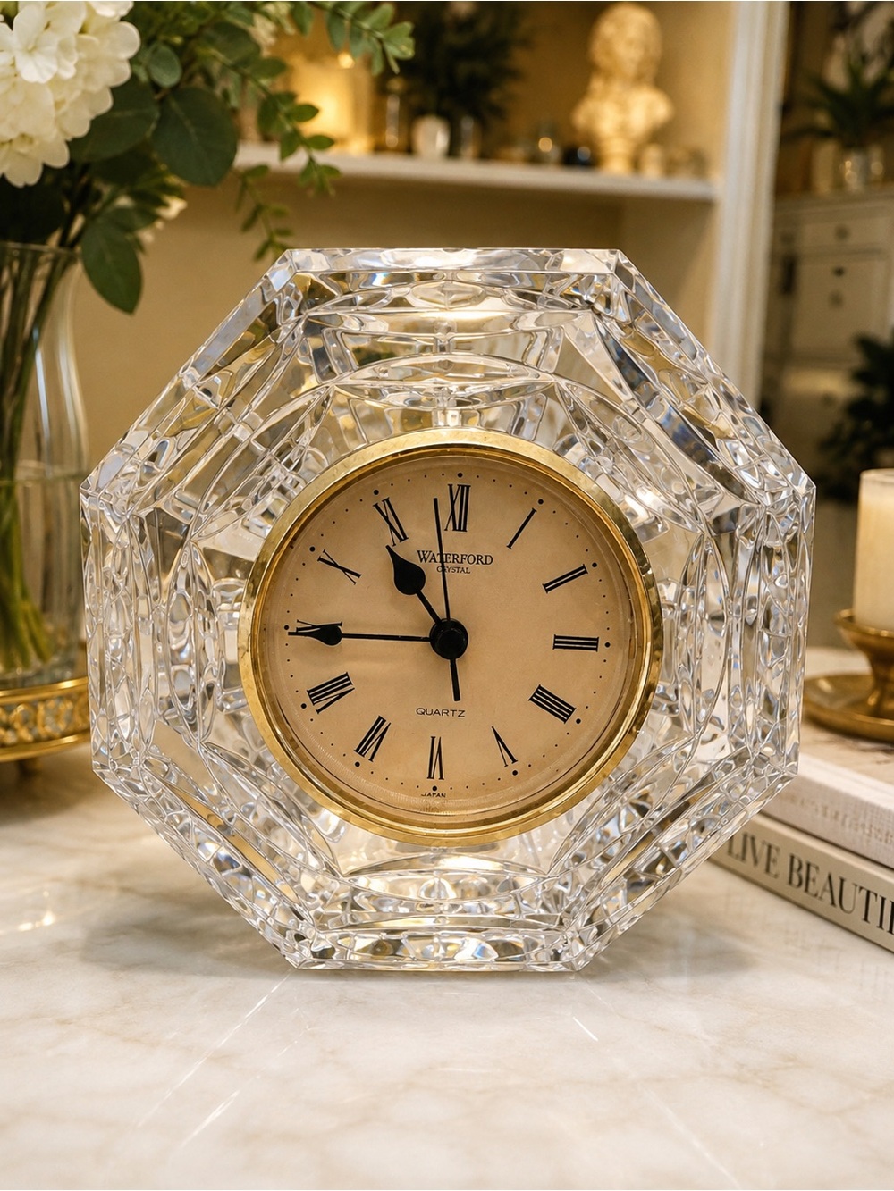 VINTAGE Waterford Crystal OCTAGON Desk Quartz Clock